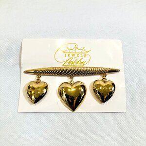 Vintage 1960s Parklane Jewlery Bar Pin with Hanging Hearts on Original Card